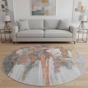 HomeRoots 8' X 10' Washable Terra Cotta, Ivory & Gray Abstract Area Rug with UV Protection for Modern Homes 709972
