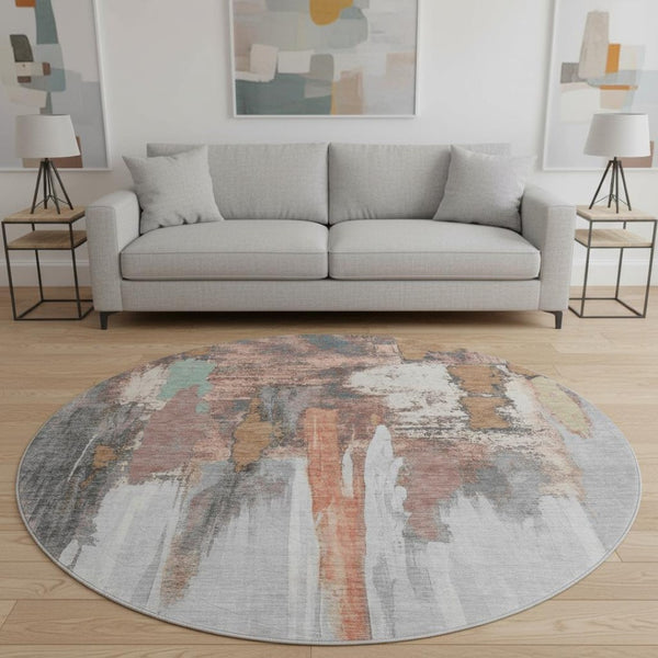 HomeRoots 8' X 10' Washable Terra Cotta, Ivory & Gray Abstract Area Rug with UV Protection for Modern Homes 709972