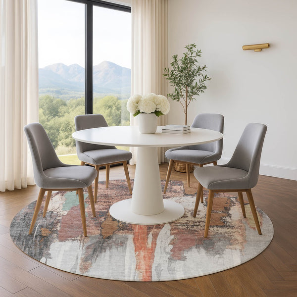 HomeRoots 8' X 10' Washable Terra Cotta, Ivory & Gray Abstract Area Rug with UV Protection for Modern Homes 709972