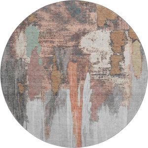 HomeRoots 8' X 10' Washable Terra Cotta, Ivory & Gray Abstract Area Rug with UV Protection for Modern Homes 709972