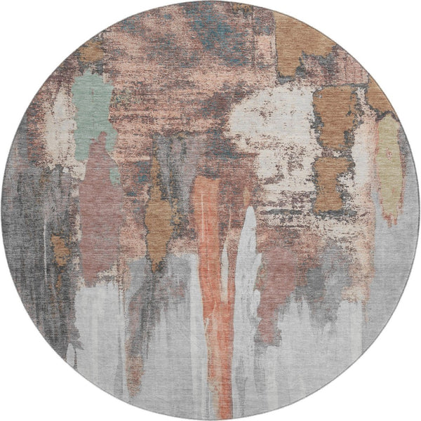 HomeRoots 8' X 10' Washable Terra Cotta, Ivory & Gray Abstract Area Rug with UV Protection for Modern Homes 709972