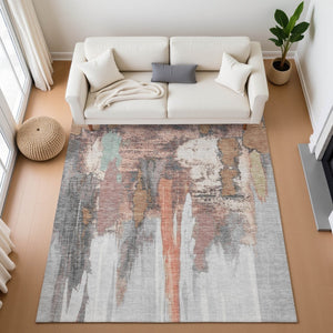 HomeRoots 9' X 12' Terra Cotta Abstract Washable Area Rug – UV-Resistant, Stain-Proof, Ideal for Busy Homes! 709973