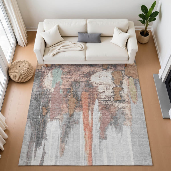 HomeRoots 9' X 12' Terra Cotta Abstract Washable Area Rug – UV-Resistant, Stain-Proof, Ideal for Busy Homes! 709973
