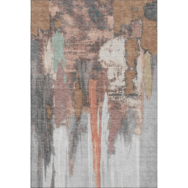 HomeRoots 9' X 12' Terra Cotta Abstract Washable Area Rug – UV-Resistant, Stain-Proof, Ideal for Busy Homes! 709973