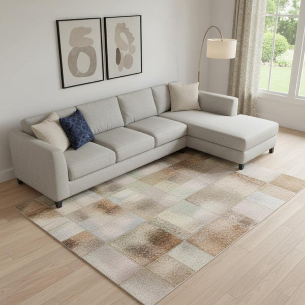 HomeRoots 10' X 14' Terra Cotta Ivory Gray Abstract Area Rug - Washable, Stain Resistant, UV Protected! 709974