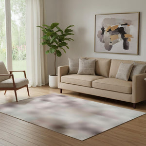 HomeRoots 8' Blush Charcoal Ivory Washable Round Rug - Modern Abstract, UV Protected, Pet-Friendly Design 709977
