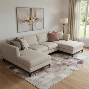 HomeRoots 10' X 14' Washable Blush Charcoal Ivory Area Rug with UV Protection, Stain Resistance & Non-Slip Backing 709980