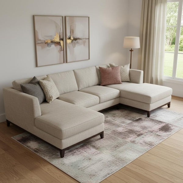 HomeRoots 10' X 14' Washable Blush Charcoal Ivory Area Rug with UV Protection, Stain Resistance & Non-Slip Backing 709980