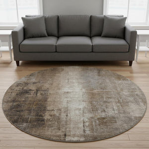 HomeRoots 8' X 10' Washable Abstract Area Rug in Brown, Gray, and Ivory - UV Protected, Stain Resistant Design 709984