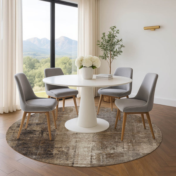 HomeRoots 8' X 10' Washable Abstract Area Rug in Brown, Gray, and Ivory - UV Protected, Stain Resistant Design 709984