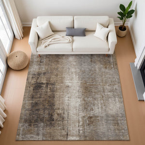 HomeRoots 9' X 12' Washable Area Rug in Brown, Gray & Ivory - UV Protected, Durable, Perfect for Busy Homes! 709985