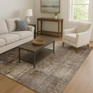 HomeRoots 10' X 14' Abstract Area Rug in Brown, Gray & Ivory - Washable, UV-Protected, Perfect for High-Traffic Spaces! 709986