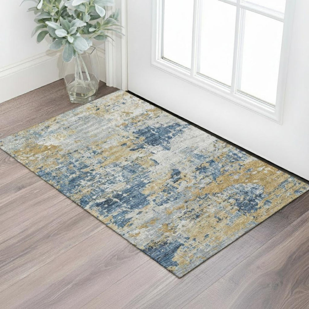 HomeRoots 5' X 8' Abstract Gold, Charcoal & Silver Washable Area Rug – Durable, Stain-Resistant & UV Protected 709988