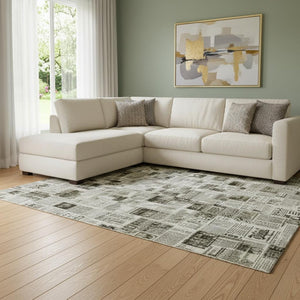 HomeRoots 9' X 12' Gold Charcoal Silver Abstract Washable Area Rug - Stain & UV Resistant for Modern Homes 709991