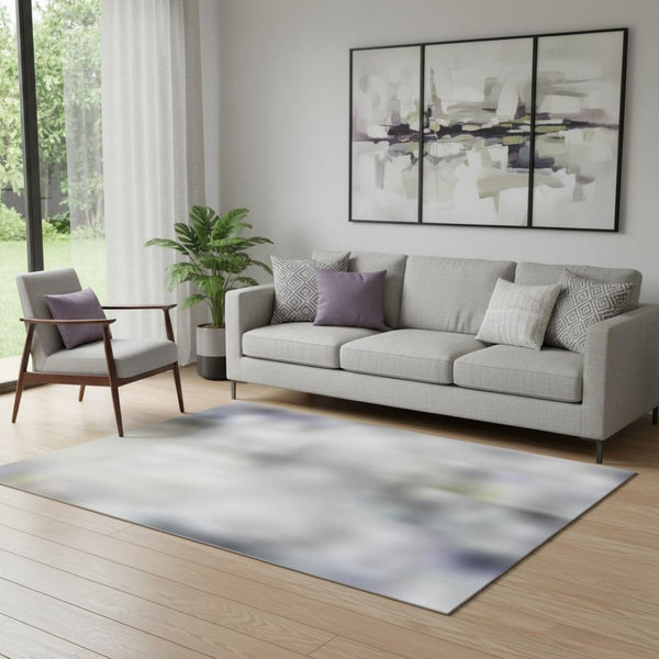 HomeRoots 8' Navy Blue Charcoal and Ivory Abstract Washable Round Rug with UV Protection for High Traffic Areas 709995