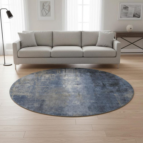 HomeRoots 8' X 10' Stylish Navy Blue, Charcoal & Ivory Abstract Washable Area Rug with UV Protection & Durability 709996
