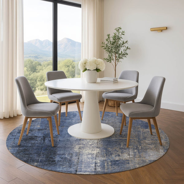 HomeRoots 8' X 10' Stylish Navy Blue, Charcoal & Ivory Abstract Washable Area Rug with UV Protection & Durability 709996
