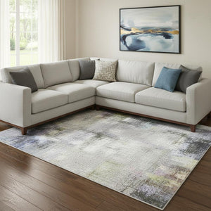HomeRoots 9' X 12' Navy Blue Abstract Area Rug - Washable, UV-Protected, Stain-Resistant for Modern Homes 709997