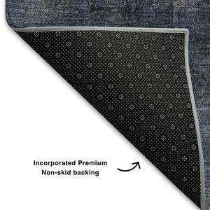 HomeRoots 9' X 12' Navy Blue Abstract Area Rug - Washable, UV-Protected, Stain-Resistant for Modern Homes 709997