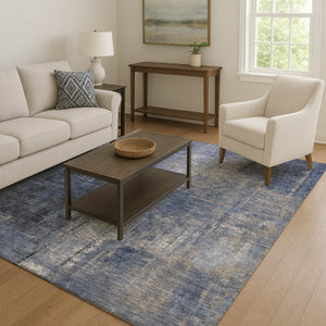 HomeRoots 9' X 12' Navy Blue Abstract Area Rug - Washable, UV-Protected, Stain-Resistant for Modern Homes 709997