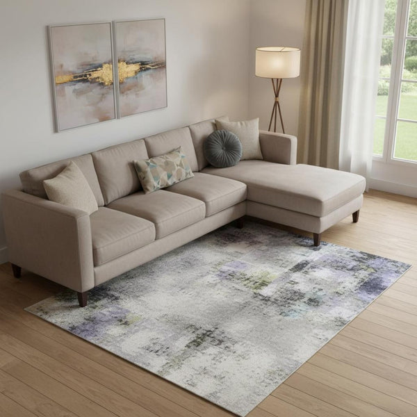 HomeRoots 10' X 14' Washable Area Rug in Navy Blue, Charcoal & Ivory - Stain Resistant & UV Protected Design 709998