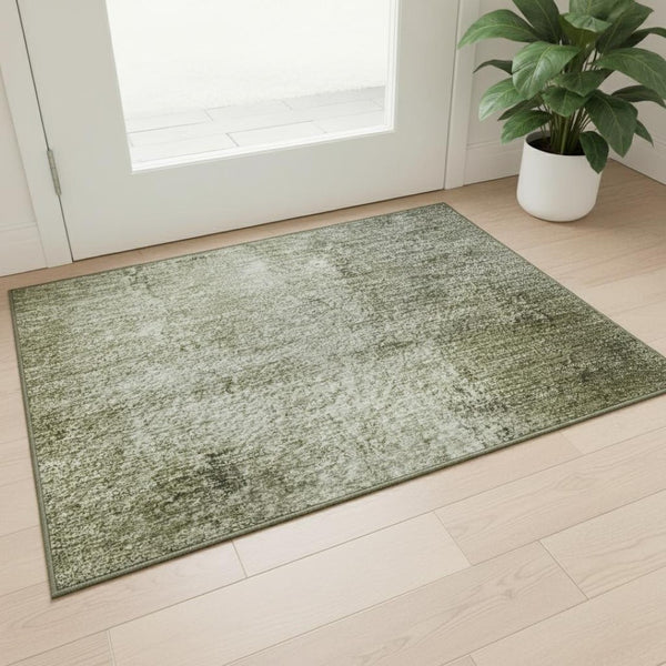 HomeRoots 5' X 8' Olive Green Charcoal Ivory Abstract Rug - Washable, UV Protected, Stain Resistant & Stylish 710000