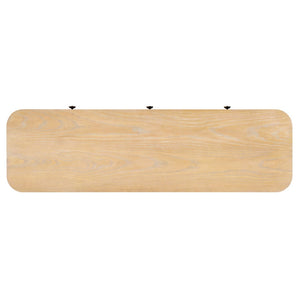 English Elm Trexm Rustic Oak Entryway Console Table with Three Drawers and Rounded Rubberwood Legs N715P361525D