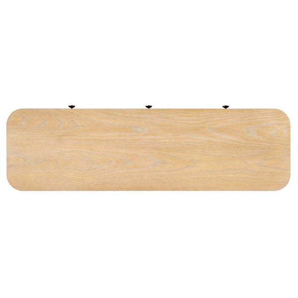 English Elm Trexm Rustic Oak Entryway Console Table with Three Drawers and Rounded Rubberwood Legs N715P361525D