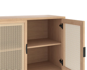 Sunpan Avida Artisan Sideboard: Handcrafted Rattan & Black Oak Design with Gold Accents for Stylish Storage Small - 37.5W x 18.75D x 32.5H