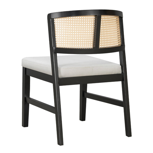 English Elm Rattan Back Armless Dining Chairs Upholstered Seat Rubberwood Frame Kitchen Set of 2 Black+Beige N842P400687B