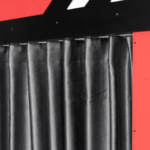 English Elm Full Size Loft Bed with Desk Blackout Curtains Rgb Lighting and Integrated Storage Black+Red LT000377AAJ