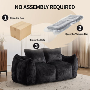 English Elm Giant Ultra Soft Fluffy Loveseat Bean Bag Sofa for Adults, Oversized Shredded Foam Couch with Pillows Black W3723P353894