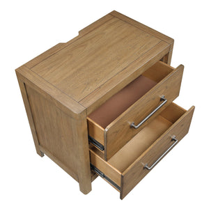 English Elm Light Brown 2-Drawer Nightstand with USB-C/A & Outlets, Dovetail Drawers, Pewter Pulls, Fully Assembled 28x17x27 B011P365573