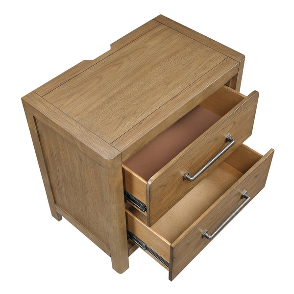 English Elm Light Brown 2-Drawer Nightstand with USB-C/A & Outlets, Dovetail Drawers, Pewter Pulls, Fully Assembled 28x17x27 B011P365573