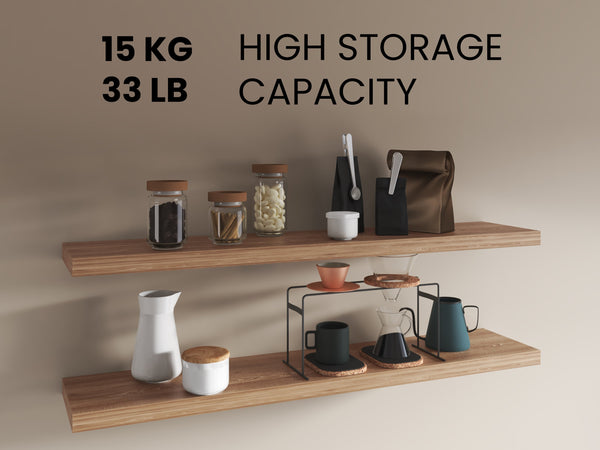 English Elm Floating Shelves - Minimalist 2-Shelf Design In Versatile Beige Pine Look For Stylish Home Storage B097P250909