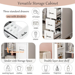 English Elm 30-inch Modern Bathroom Vanity with Ceramic Basin, Rubberwood Frame, Soft-Close Drawers & Organized Storage White N729P290689K