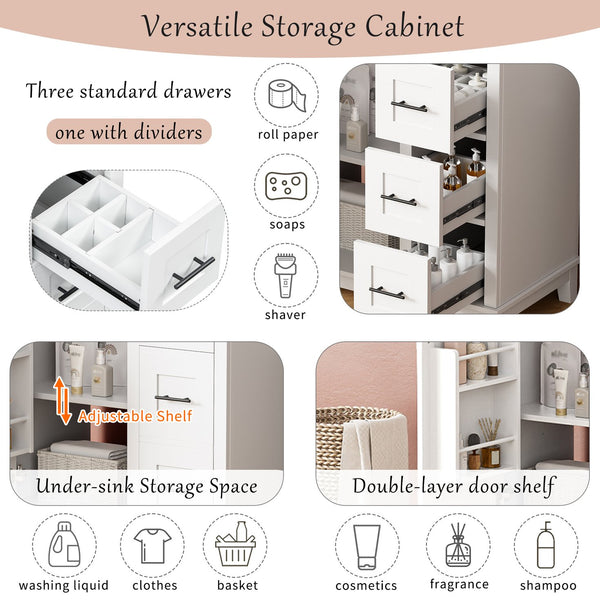 English Elm 30-inch Modern Bathroom Vanity with Ceramic Basin, Rubberwood Frame, Soft-Close Drawers & Organized Storage White N729P290689K