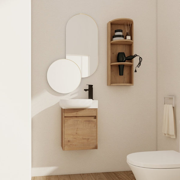 English Elm Soft Close Wall Mounted Bathroom Vanity with Ceramic Vessel Sink and Storage Rack W999S00488