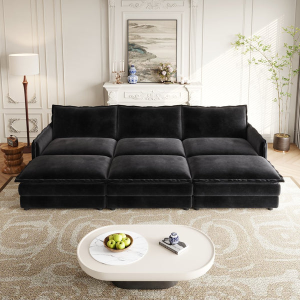 English Elm Corduroy 3-Seater Cloud Sofa With Movable Footrests - Oversized Deep-Seat Recliner For Ultimate Comfort W834S00443