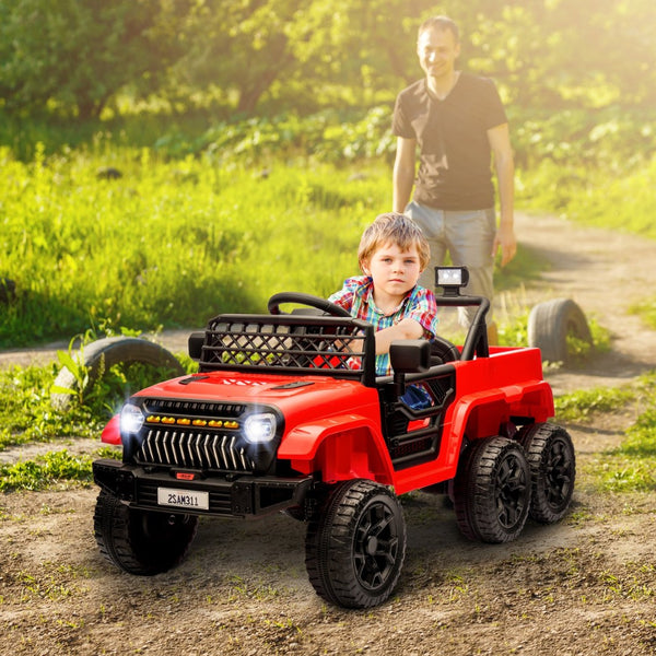 English Elm Qaba 12v Four Motor Kids Electric Ride on Truck with Trailer and Parent Remote Red W2225P249884