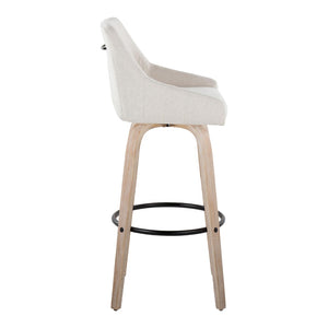 English Elm 30"fixed-height Swivel Barstools Whitewashed Bentwood Cream Seat Black Footrest Set B202S00600