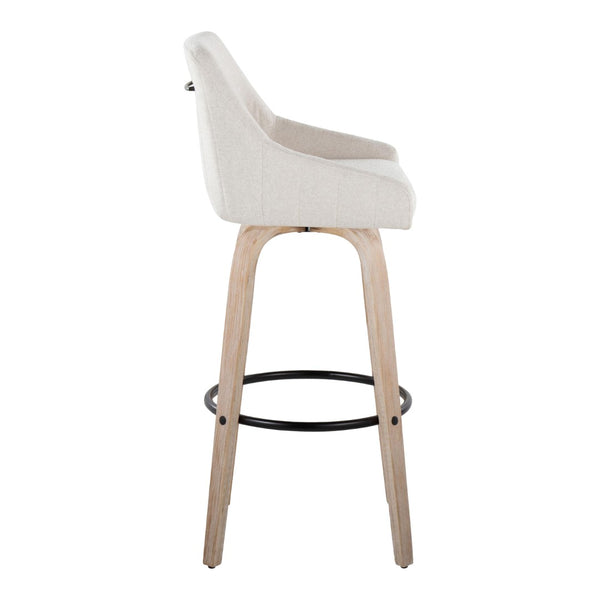 English Elm 30"fixed-height Swivel Barstools Whitewashed Bentwood Cream Seat Black Footrest Set B202S00600