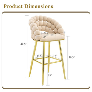English Elm Set of 2 Velvet Bubble Barstools with Gold Legs Tufted Sculptural Kitchen Seating W1512P491449