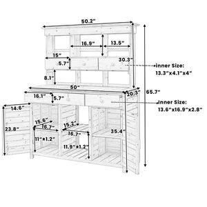 English Elm Topmax Fir Wood Hutch Potting Bench with Drawers Shelves Mudroom Storage N717P229024A