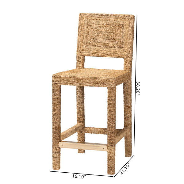 English Elm Modern Handcrafted Seagrass Woven Mahogany Counter Stool for Kitchen Island B2750P467723