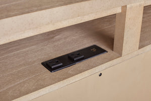 English Elm 72" Entertainment Console Sand Finish - Solid Wood + MDF, Power Ready, 4 Cabinets, Transitional Design B2699P226094