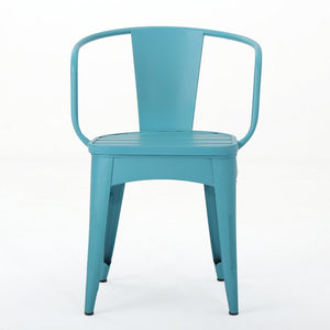 English Elm Colmar Outdoor Iron Bistro Set Powder Coated Slatted Armchairs Round Patio Table Blue 56558.00MCB
