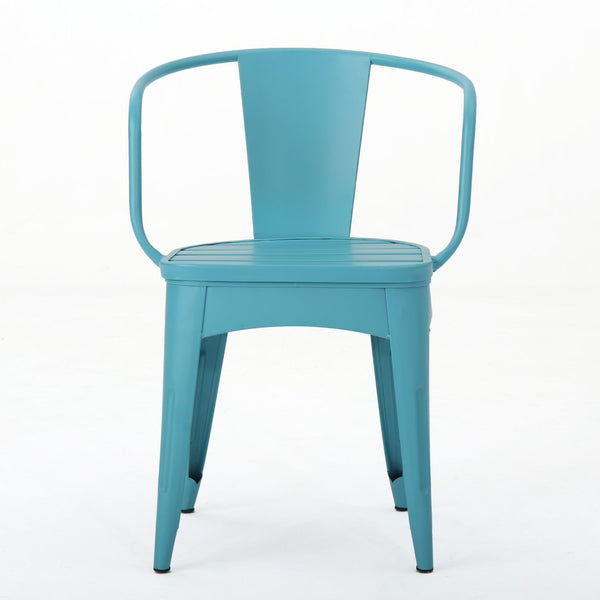 English Elm Colmar Outdoor Iron Bistro Set Powder Coated Slatted Armchairs Round Patio Table Blue 56558.00MCB