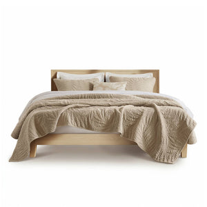 English Elm King Stone Washed Cotton Quilt Set Breathable Garment Dyed Bedroom Comfort Linen B035P496595