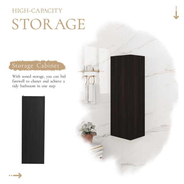 English Elm 12 Inch Narrow Wall Mounted Cabinet Soft Close Door Dark Oak Finish Bathroom Storage W1972P457985
